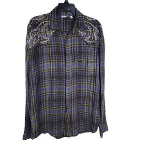 ASOS DESIGN Mens Shirt Medium 90s Western Plaid Sequins Embroidery Embellished